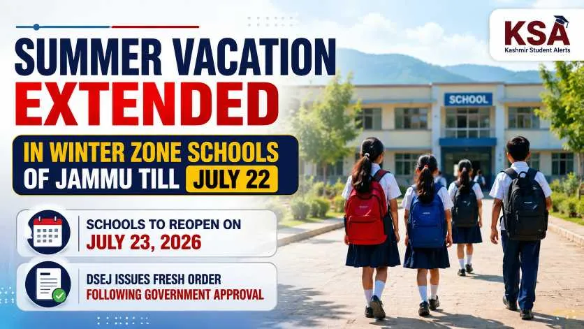 Summer Vacation Extended in Jammu Winter Zone Schools Till July 22; Classes to Resume on July 23