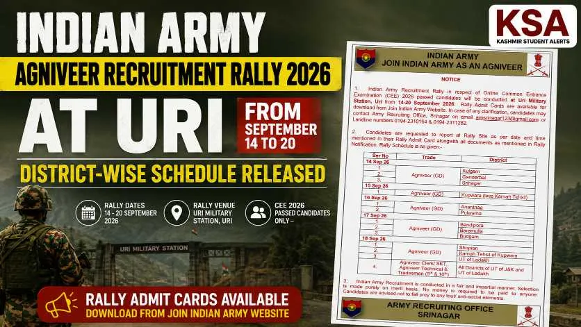 Indian Army Agniveer Recruitment Rally 2026 at Uri From September 14 to 20: District-Wise Schedule Released