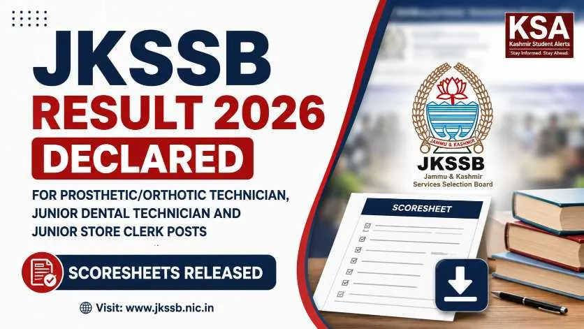 JKSSB Result 2026 Declared for Prosthetic/Orthotic Technician, Junior Dental Technician and Junior Store Clerk Posts; Scoresheets Released
